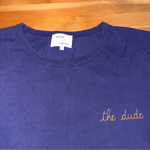 Maison Labiche Womens Large Blue Cotton the dude Embroidered Short Sleeve TShirt - Picture 2 of 7